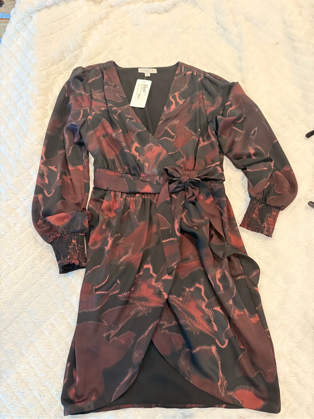 Allison Joy Black and Rust Red Wrap Dress